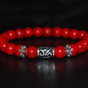 Red Howlite Bracelet,Red Beaded Bracelet,Howlite Bracelet